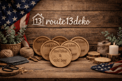 6x Holzuntersetzer mit Spruch - cool bikes&cold beer - route13deko