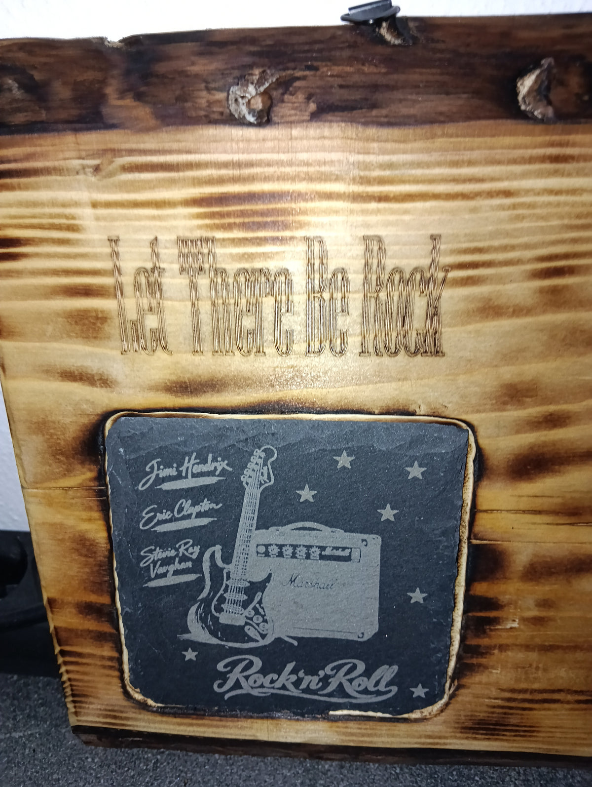 Spruce Wood Board with Slate and Rock Music Engraving