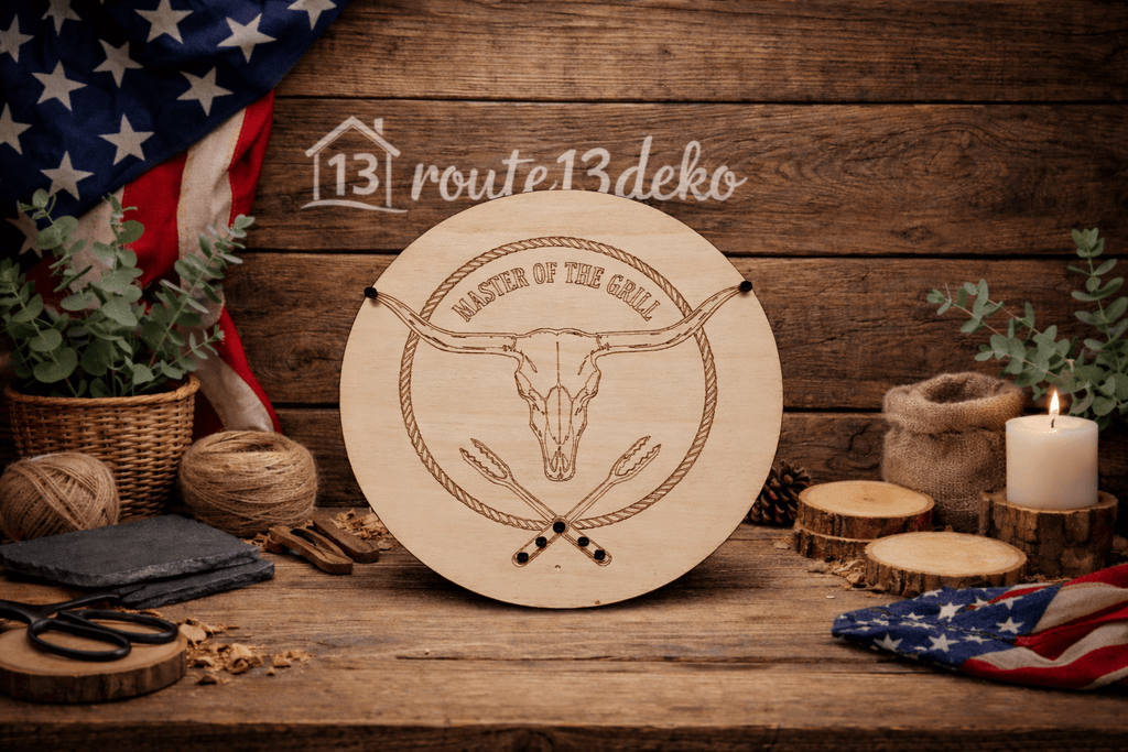 BBQ Holzschild Motiv Longhorn - route13deko