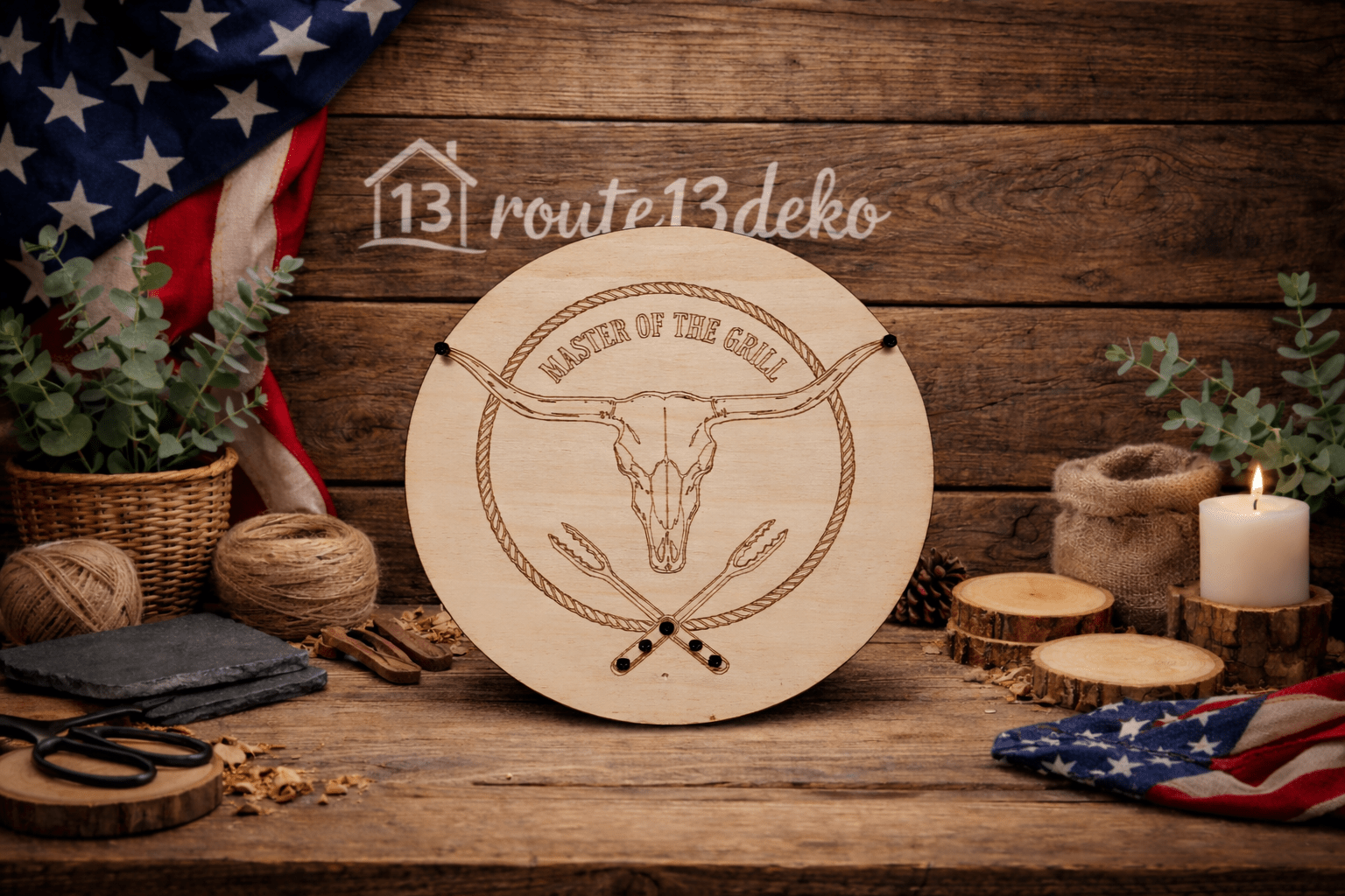 BBQ Holzschild Motiv Longhorn - route13deko