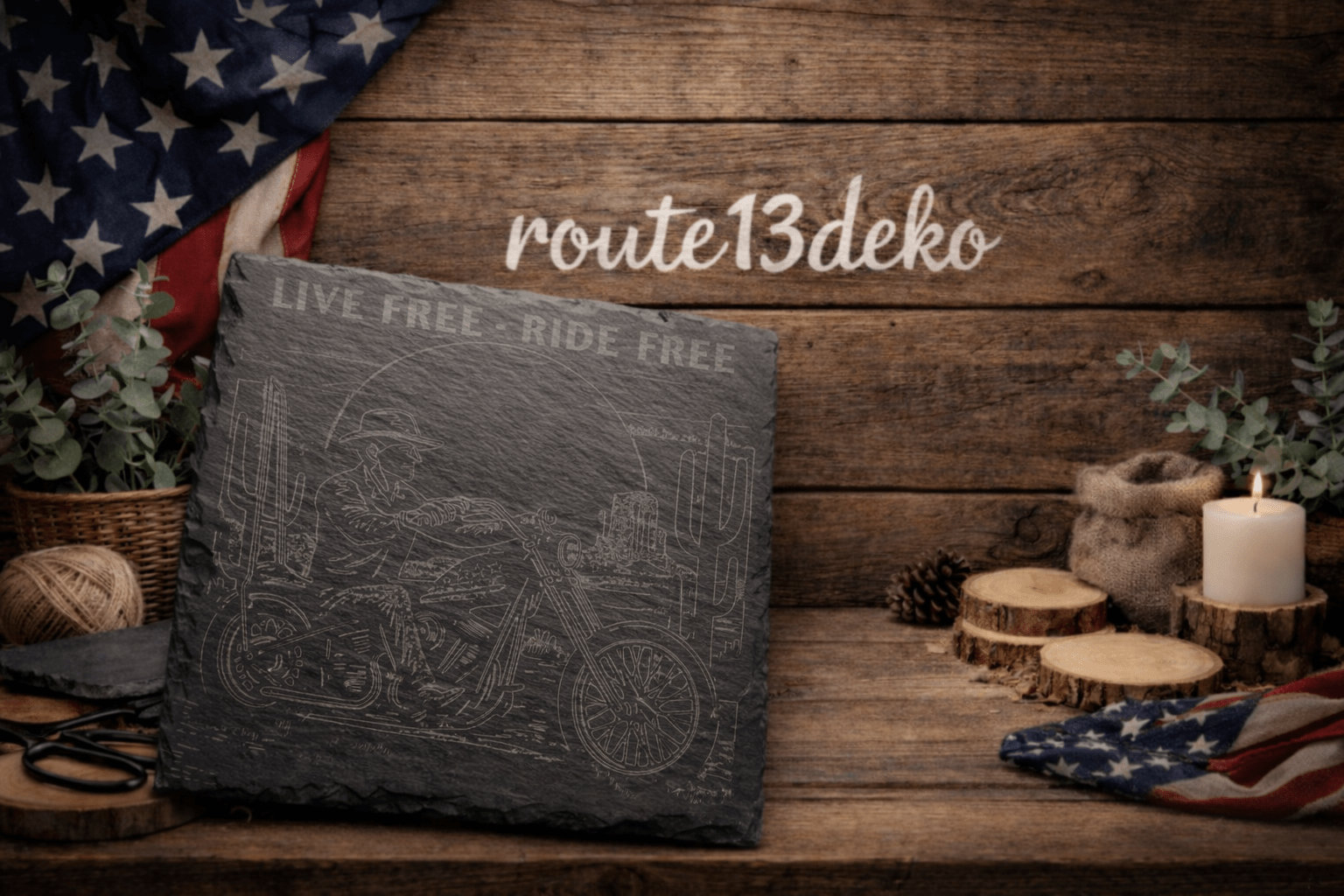 Gravierte Schieferplatte - Live Free - Ride Free - route13deko