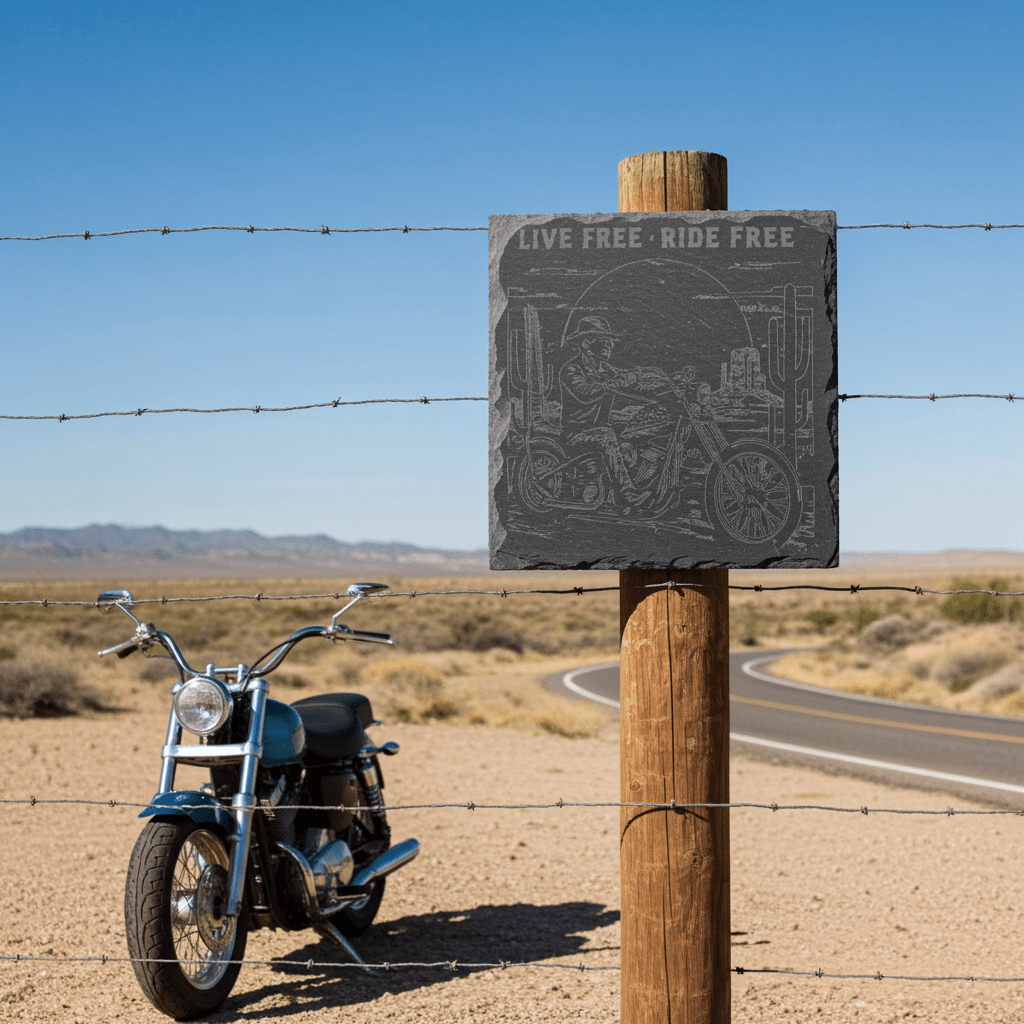Gravierte Schieferplatte - Live Free - Ride Free - route13deko