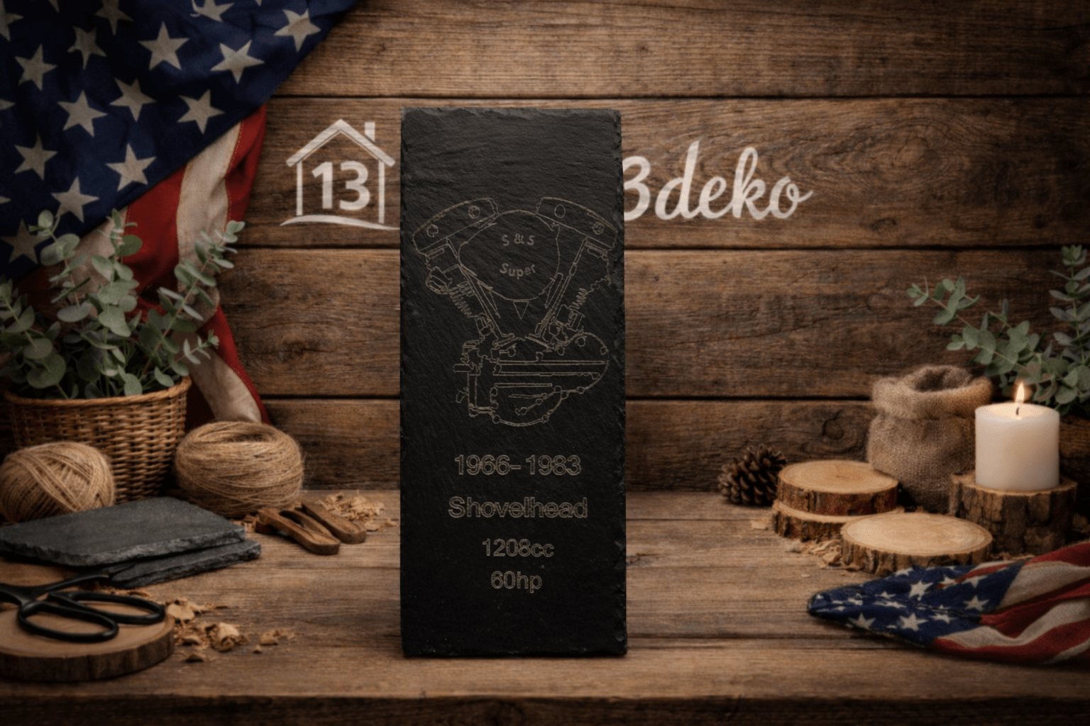 Gravierte Schieferplatte mit Motorrad - Motor - route13deko