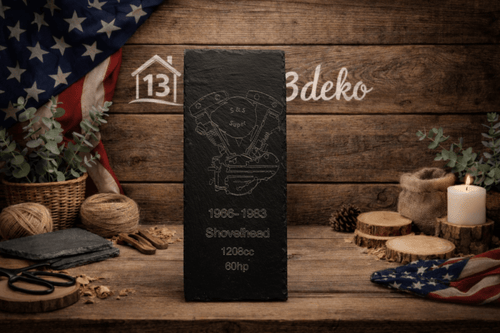 Gravierte Schieferplatte mit Motorrad - Motor - route13deko