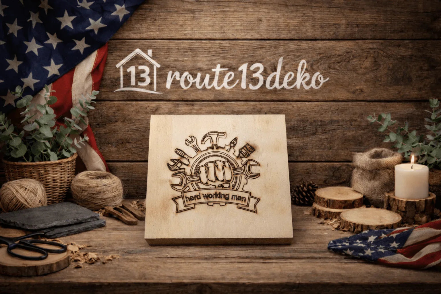 Gravierte Schieferuntersetzer Motiv Hard working man - route13deko