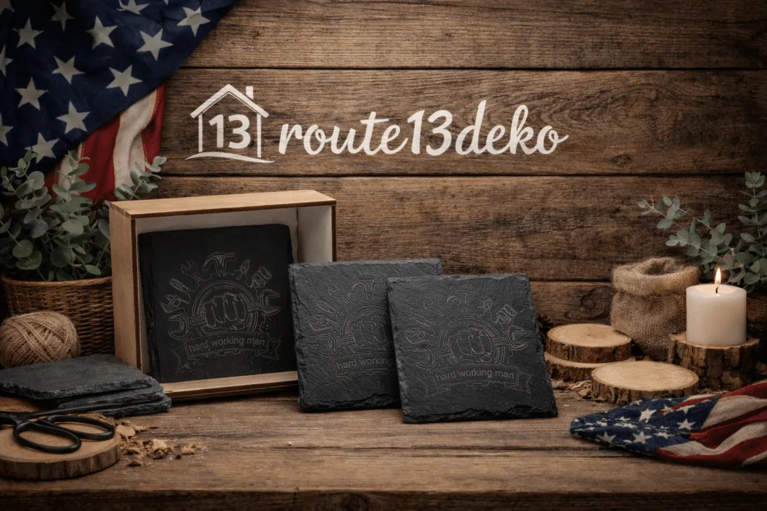 Gravierte Schieferuntersetzer Motiv Hard working man - route13deko