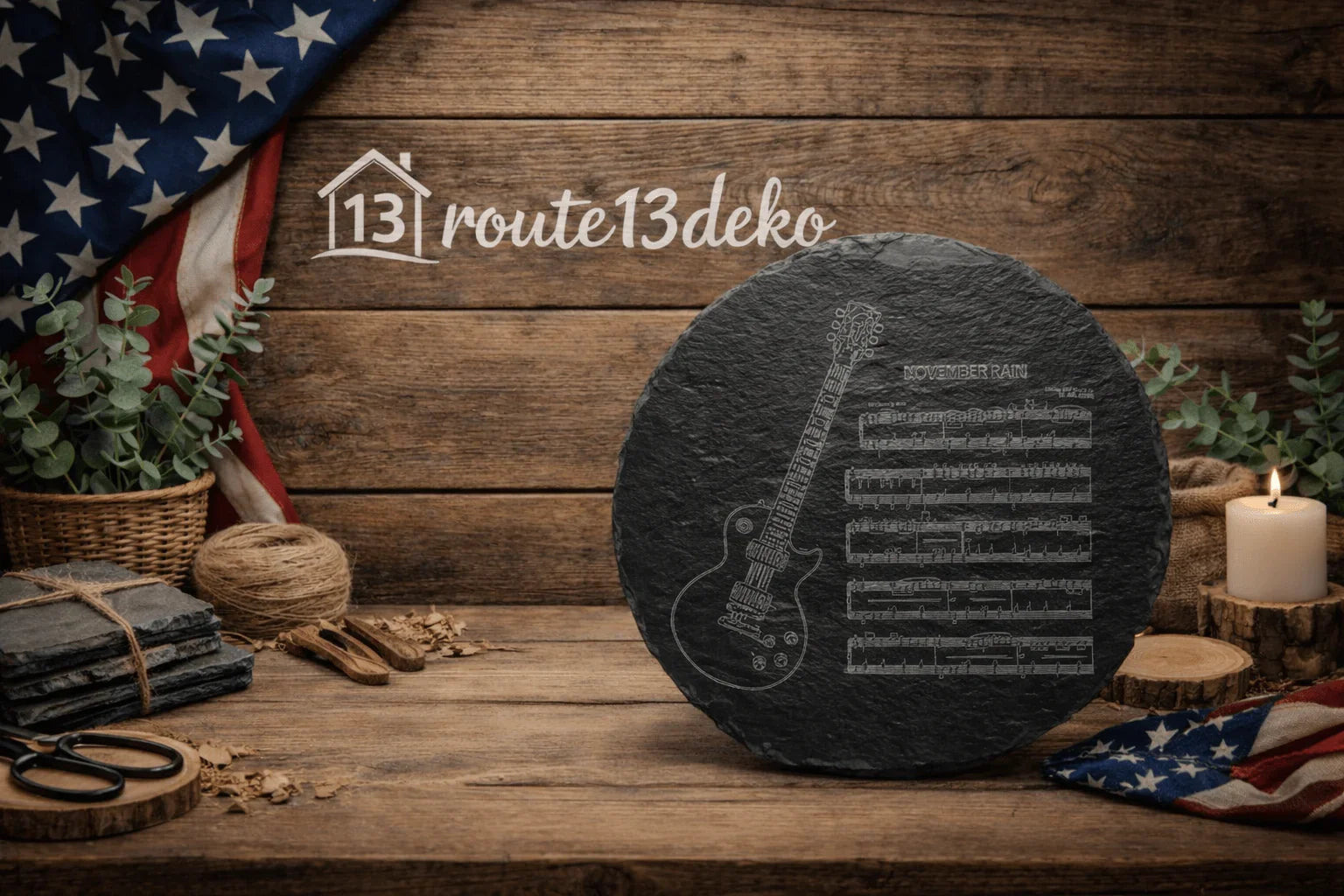 Gravierter Schiefer "Gitarre November Rain" - route13deko