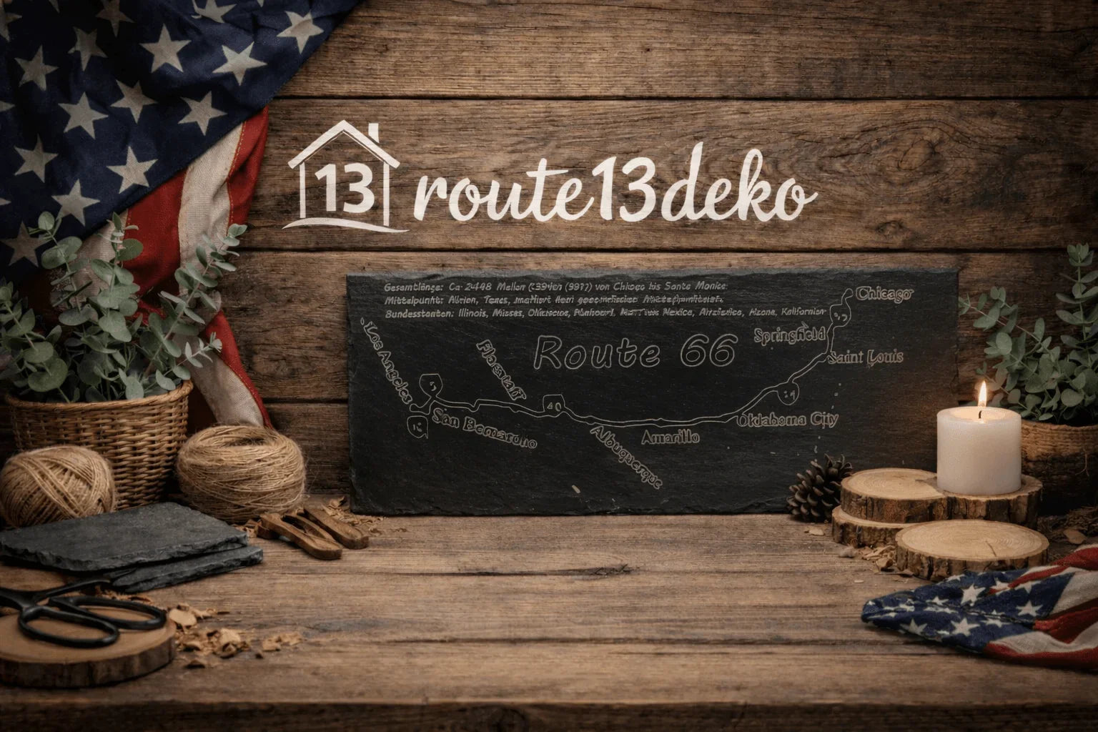 Gravierter Schiefer "Route66" - route13deko