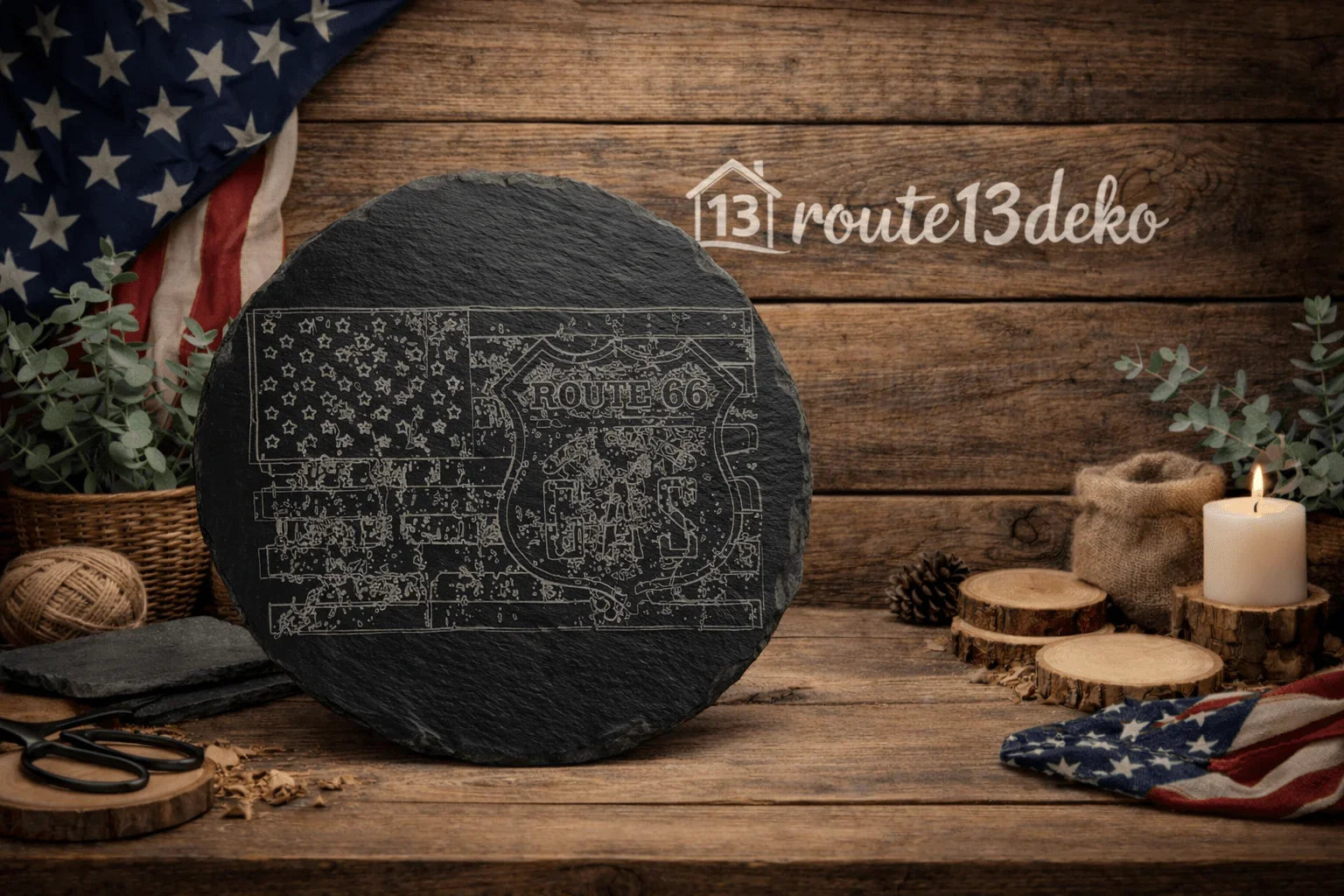 Gravierter Schiefer "Route66 Gas" - route13deko