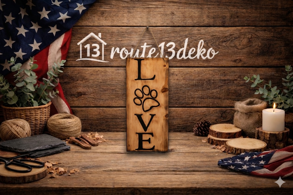 love holzschild für tierliebhaber 50x20x1,8cm handgefräst