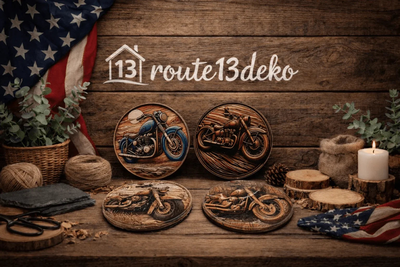 Motorräder 4er Holz Untersetzer in Epoxidharz - route13deko