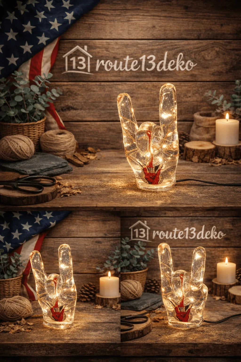 Rockhand Lampe aus Epoxidharz mit LED-Beleuchtung, rustikales Deko-Accessoire