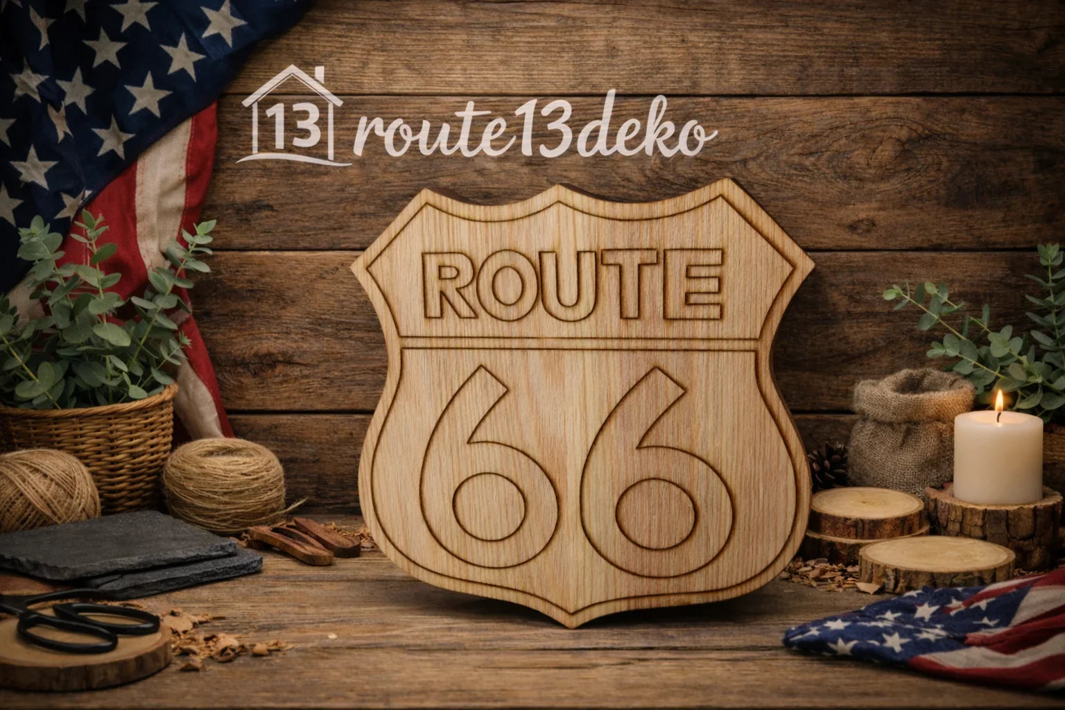 Route66 Schild 2D natur Holz 18mm