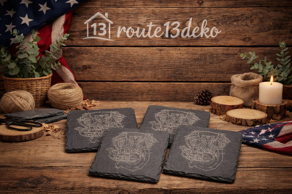 F-Head Motor Schieferplatte & 4er Satz Schieferuntersetzer im Bundle