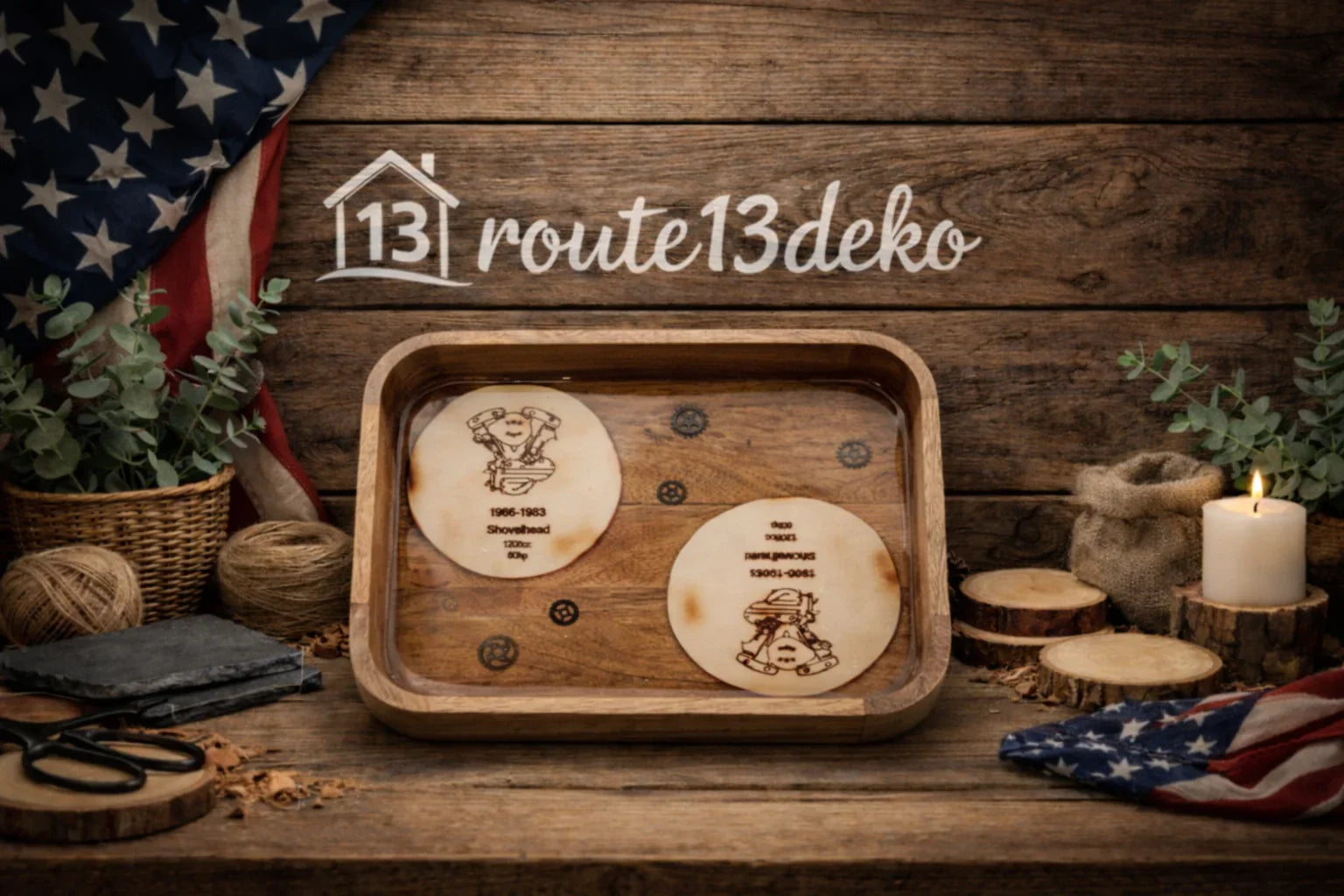 Tablett Shovelhead Motor Zahnräder Epoxidharz 18x22x4cm