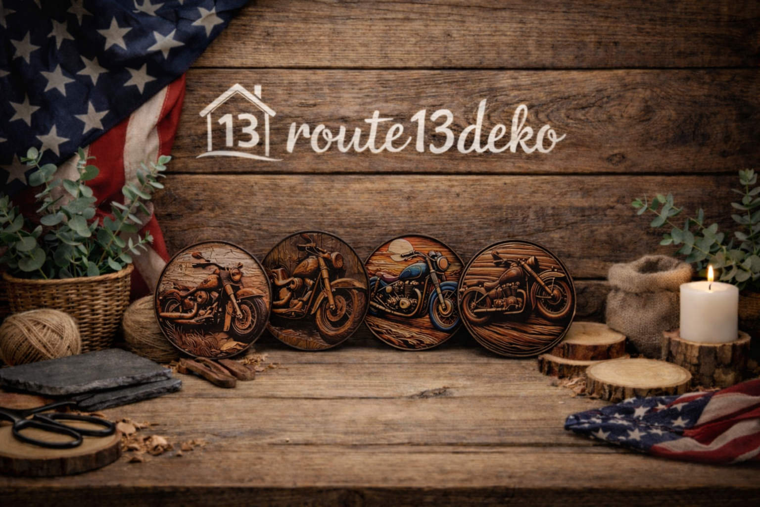 Holzuntersetzer Motiv Motorrad 4er Set mit Epoxidharz veredelt